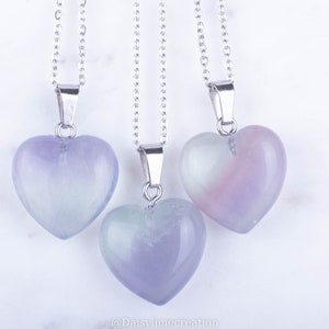 Fluorite Necklace Fluorite Heart Pendant Necklace Gemstone Necklace Silver Plated Necklace Gift For Her