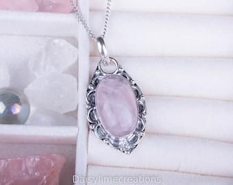 Rosenquarz Halskette Rosenquarz Anhänger 925 Silber Anhänger Halskette Geschenk für Sie