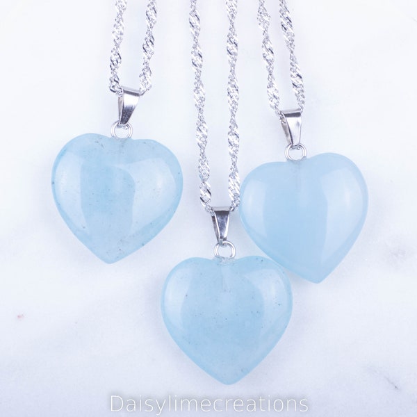 Aquamarine Heart Necklace Heart Pendant Necklace Wife Gift Friendship Gift Girlfriend Gift Heart Necklace Mum Gift