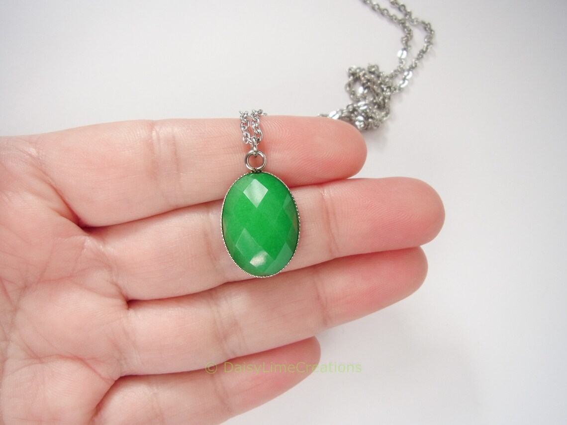 Green Jade Pendant Necklace Natural Stone Faceted Pendant | Etsy