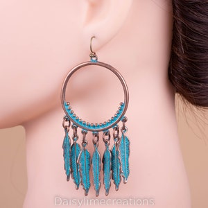 Boucles d&#39;oreilles bohèmes pendantes pendantes Boucles d&#39;oreilles ethniques Festival de bijoux bohème Boucles d&#39;oreilles plumes bohèmes Cadeau pour elle