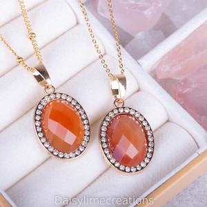 Chalcedony Necklace Chalcedon Pendant Faceted Chalcedony Necklace 18K Gold Plated Necklace Satellite Chain Necklace Gift For Her