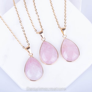 Collar con colgante de cuarzo rosa, cuarzo rosa chapado en oro de 18 quilates, collar de mujer, regalo, collar con piedras preciosas, colgante de cuarzo rosa