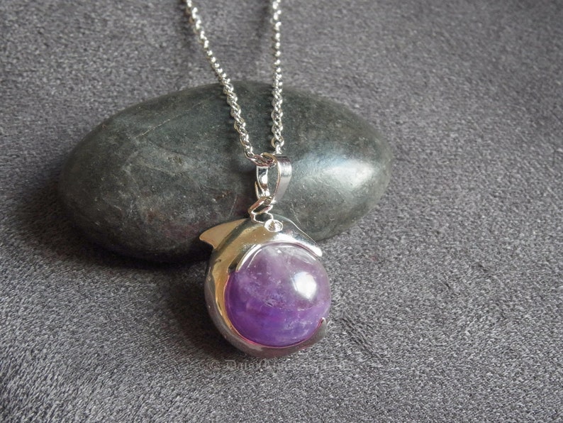 Dolphin Pendant Necklace Amethyst Healing Chakra Healing Necklace Bohemian Jewellery Meditation Necklace Gift