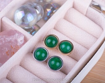 Green Jade Earrings Jade Stud Earrings Gold Plated Earrings Silver Plated Stud Unisex Stud Earrings Pair