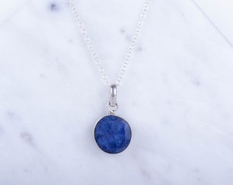 Blue Sapphire Pendant Necklace Minimalist Necklace 925 Silver Plated Ladies Gift Mothers Gift September Birthstone Necklace