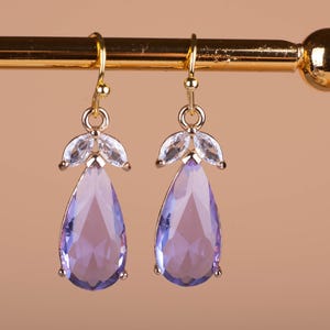 Lavender Purple crystal dangle earrings Gold plated earrings tear drop earrings gift for her