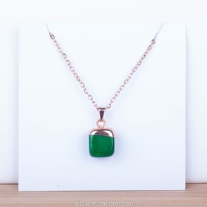 Jade Pendant Jade Necklace Green Jade Necklace Rose Gold Plated Necklace Minimalistic Necklace Semi Precious Necklace Ladies Gift image 7
