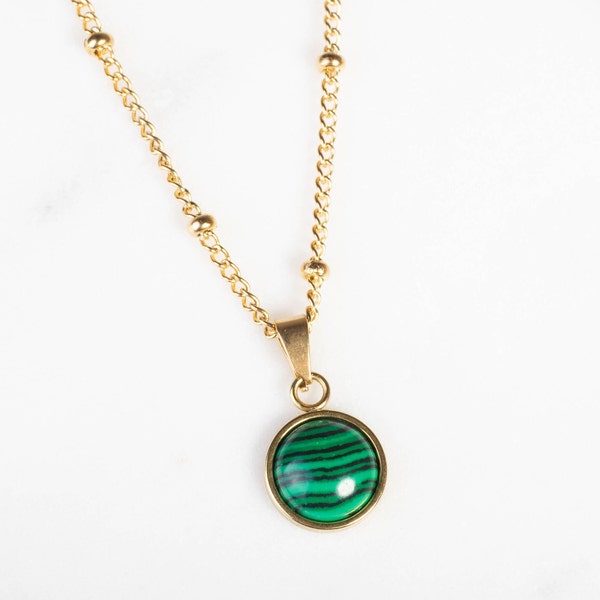 Malachite Necklace in gold classic gold necklace minimal necklace everyday jewellery malachite pendant gift for her