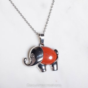 Elephant Pendant Elephant Necklace Red Agate Necklace Stone Elephant Pendant Unisex Necklace Gift