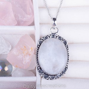 Moonstone Necklace Rainbow Moonstone Pendant Gift For Her Genuine Gemstone 925 Silver Pendant Necklace
