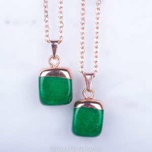 Jade Pendant Jade Necklace Green Jade Necklace Rose Gold Plated Necklace Minimalistic Necklace Semi Precious Necklace Ladies Gift image 1