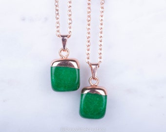 Jade Pendant Jade Necklace Green Jade Necklace Rose Gold Plated Necklace Minimalistic Necklace Semi Precious Necklace Ladies Gift