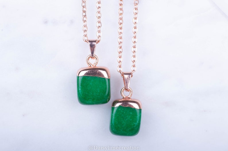 Jade Pendant Jade Necklace Green Jade Necklace Rose Gold Plated Necklace Minimalistic Necklace Semi Precious Necklace Ladies Gift image 1