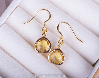 Citrine Earrings Crystal Charm Earrings Birthstone Earrings November Birthstone Earrings Gold Plated Earrings
