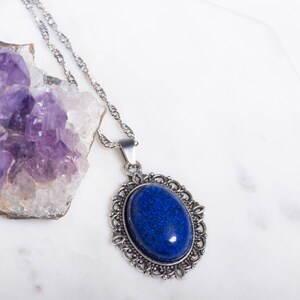 Lapis Lazuli Pendant Necklace Vintage Style Necklace Lapis Lazuli Necklace 18K White Gold Plated Chain Necklace Gift For Her