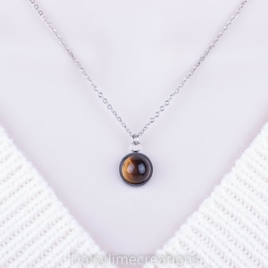 Tiger Eye Necklace Tiger Eye Pendant Silver Necklace Dainty Minimalistic Necklace Gift For Her