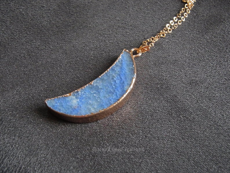 Crescent Moon Necklace Lapis Lazuli Moon Necklace Rose Gold LUNA Pendant Natural Stone Polished Necklace Gift