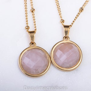 Rose Quartz Necklace Rose Quartz Pendant Faceted Rose Quartz Necklace 18K Gold Plated Necklace Satellite Chain Necklace Gift For Her