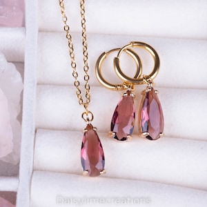 Necklace & Earrings Set February Birthstone Necklace Bridesmaid Necklace Gold Plated Minimalistic Jewellery Gift For He