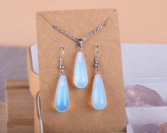 Conjunto de collar y pendientes de opalita, conjunto de joyas para dama, regalo para ella