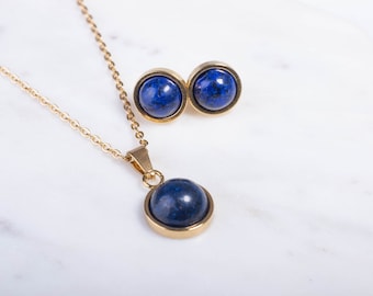 Conjunto de collar Lapis Lazuli Conjunto de joyas Lapis Lazuli Conjunto de collar y pendientes Conjunto Collar minimalista Conjunto de joyas chapadas en oro / Regalo para ella