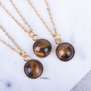Tiger Eye Necklace Tiger Eye Pendant Gold Plated Necklace Dainty Minimalistic Necklace Gift For Her