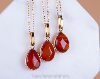 Carnelian Necklace Gold Plated Necklace Gemstone Gold Plated Gift For Her