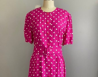 Vintage Ms. Chaus Pink Polka Dot Belted Dress