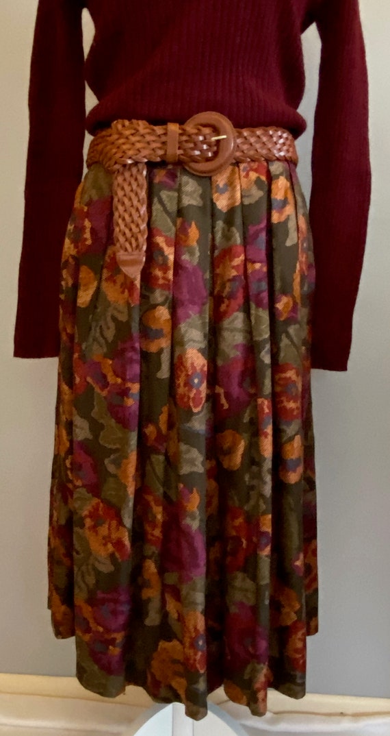 Vintage Autumnal Floral Flowy Skirt - image 2