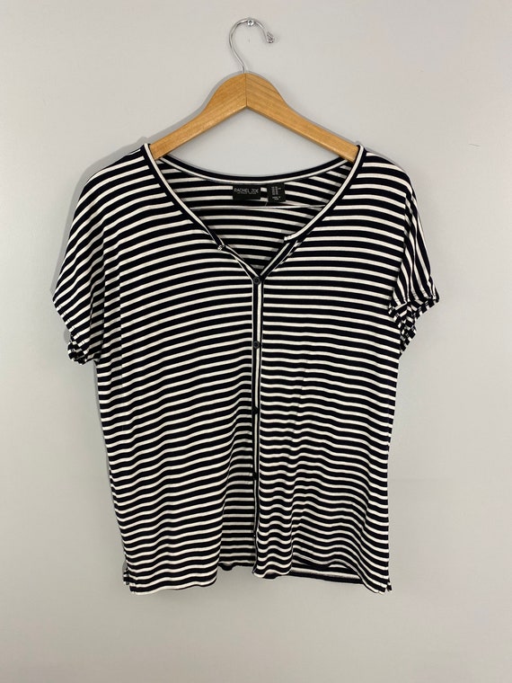 Rachel Zoe Black & White Striped Button-Down Shirt - image 1