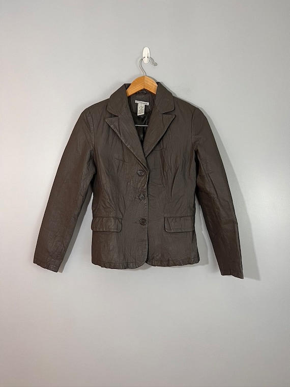 Vintage Gray Crinkled Leather Blazer - image 1