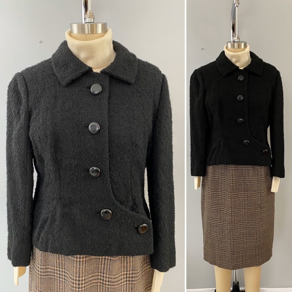 1950s/60s Black Fuzzy-Textured Blazer - image 1