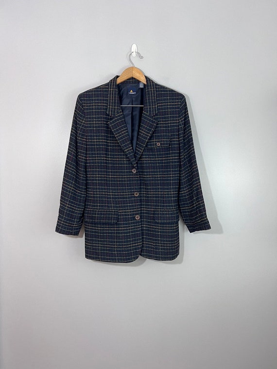 Vintage Lizsport Wool-Blend Navy Plaid Flap Pocket