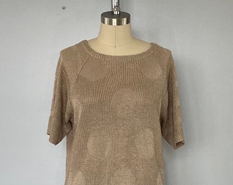 Vintage Halston III Tan Short Sleeved Sweater