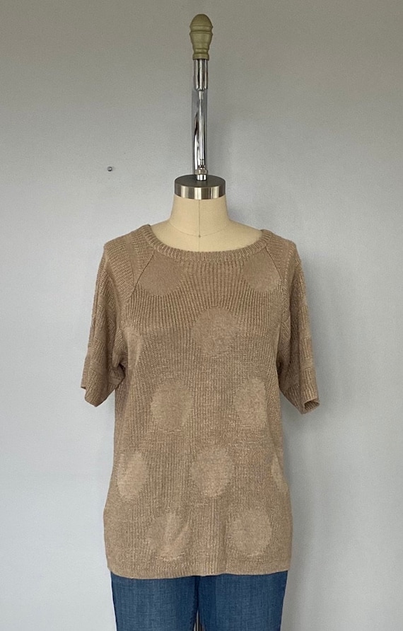 Halston, Vintage Halston III Tan Short Sleeved Sweater