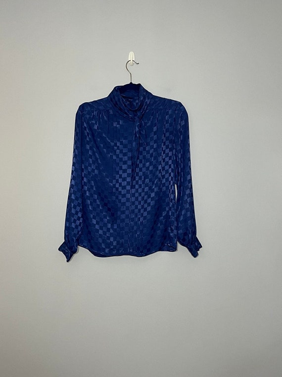 Vintage Astor One Blue Checkered Pleated Blouse w/