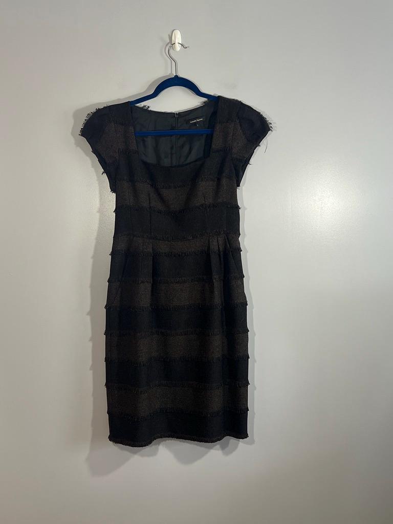 Nanette Lepore Cap Sleeve Fringed Fitted Dress W/ Square Neckline - Etsy
