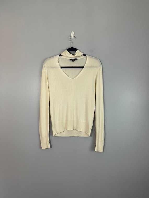 Theory Silk-Cashmere Deep V-Neck Sweater with Neck