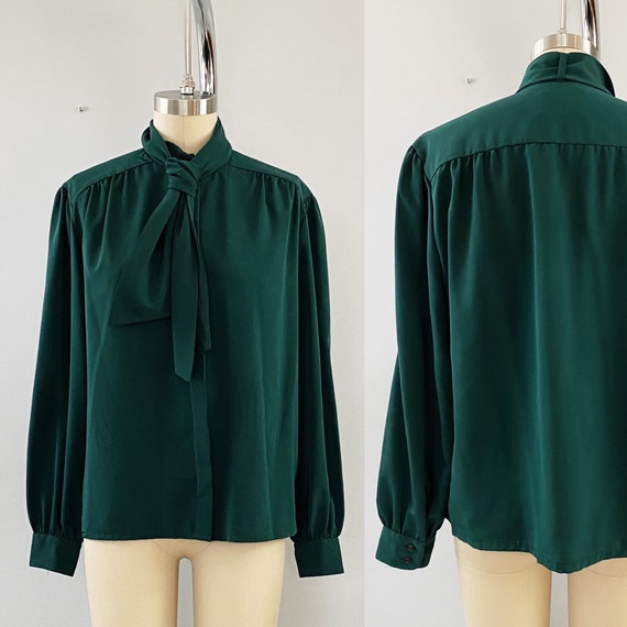 Vintage Pendleton Forest Green Bow-Front Blouse