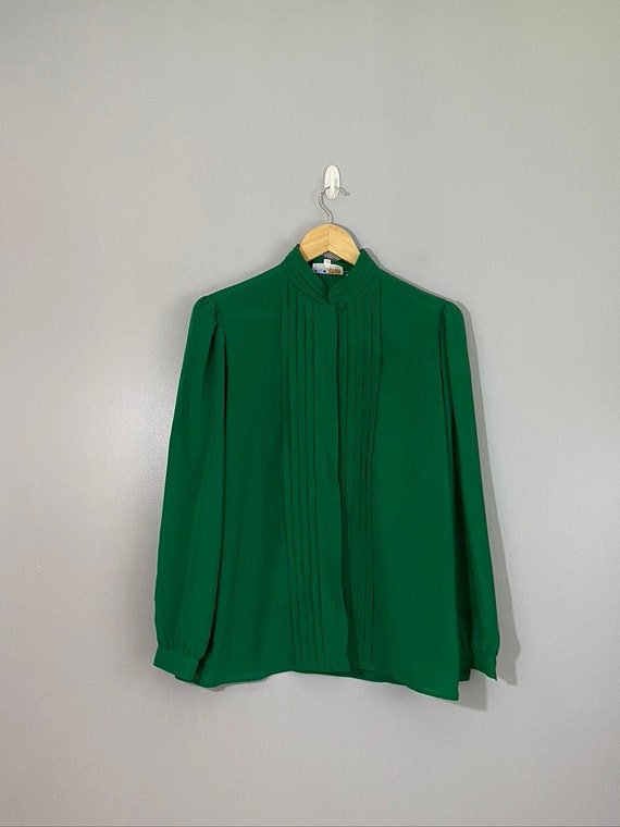 Vintage Pleated-Front Hidden Button Blouse