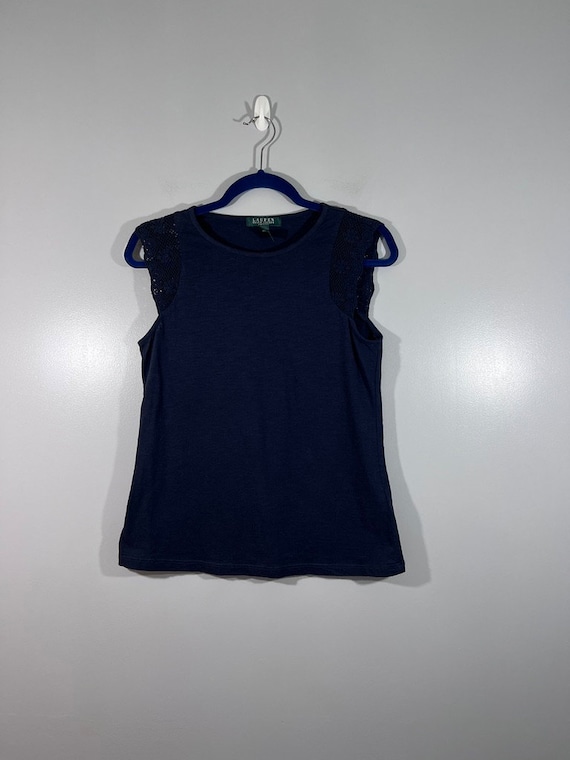 Lauren Ralph Lauren Navy Cap Sleeve Lace Shirt - image 1