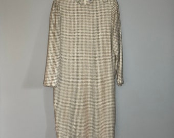 Vintage Houndstooth Shift Dress w/ Fabric Covered Buttons at Shoulder