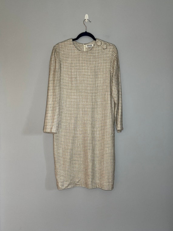 Vintage Houndstooth Shift Dress w/ Fabric Covered 