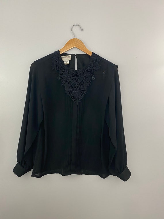 Vintage Lace-Front Semi Sheer Blouse - image 2