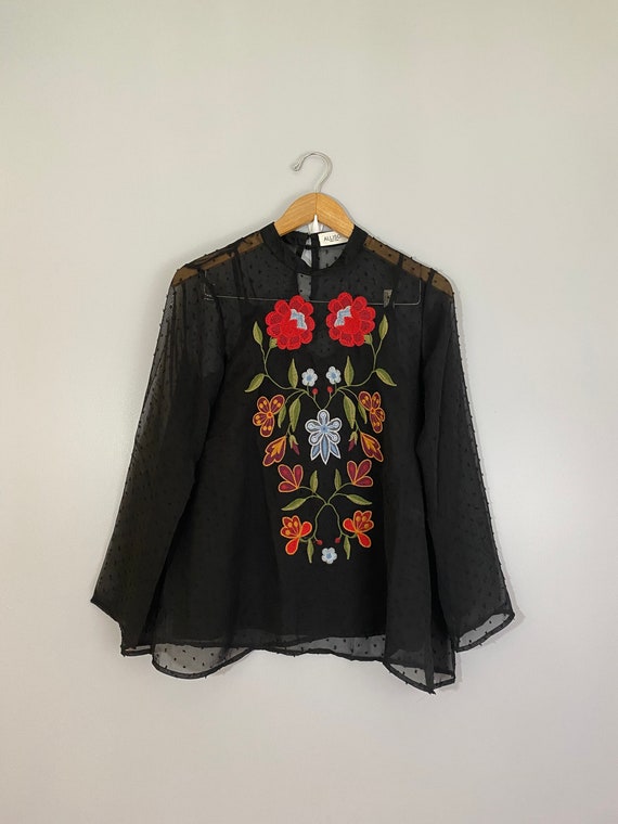 Allison New York Embroidered Sheer Layered Blouse