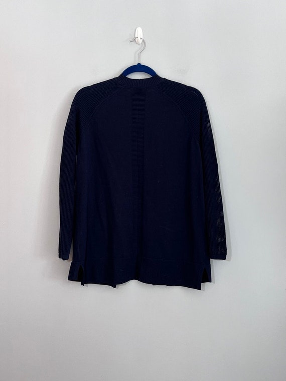 NWT Talbots 100 Pima Cotton Mesh Sleeve Navy Open front Cardigan