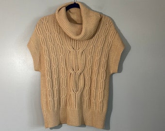 Talbots Cowlneck Cap Sleeve Cable Knit Sweater in Peach