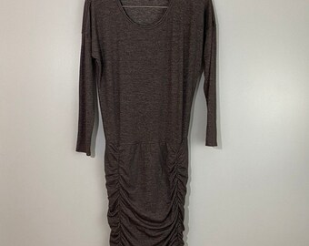 Athleta Brown Knit Drop-Waist Dress with Ruched Skirt