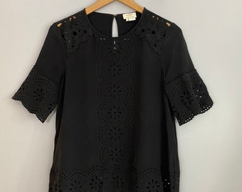 Kate Spade 100% Silk Lace Blouse in Soft Black